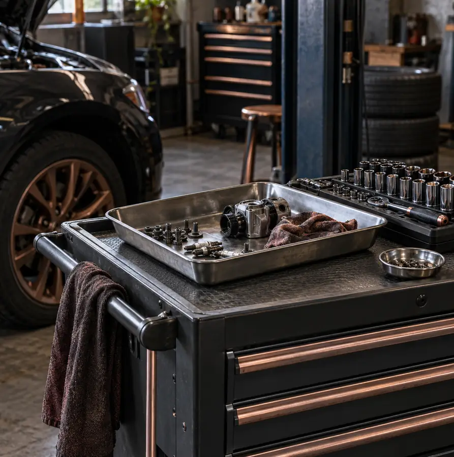 Illustration of auto repair shops equipment and workspace